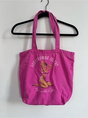 VTG Abercrombie & Fitch Hot Pink Canvas Tote with Pin-Up Print